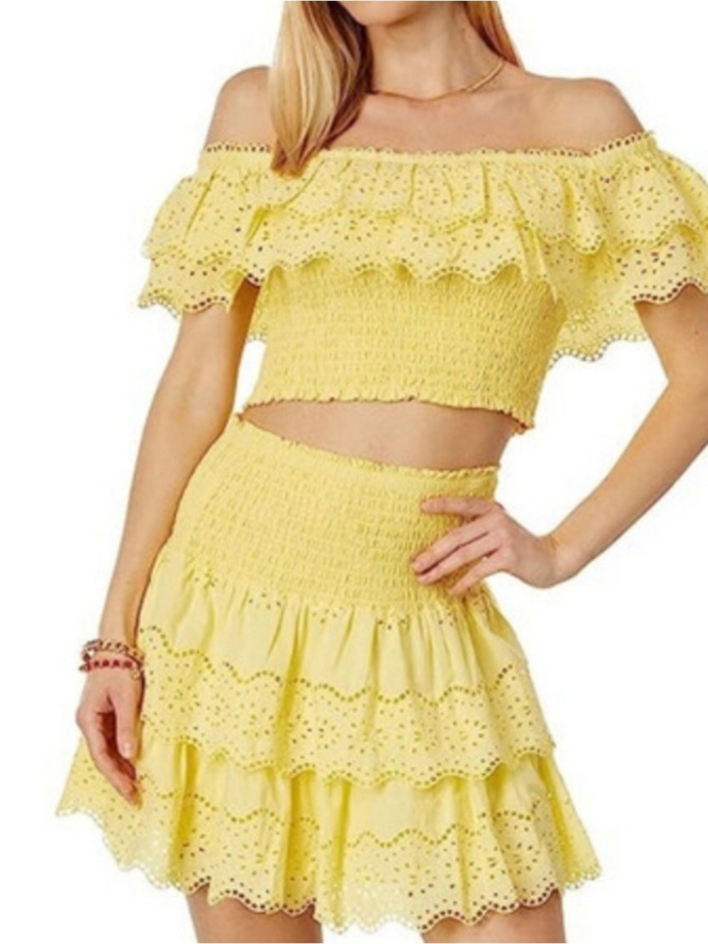 Lilly Pulitzer Yellow Eyelet Tiered Mini Skirt